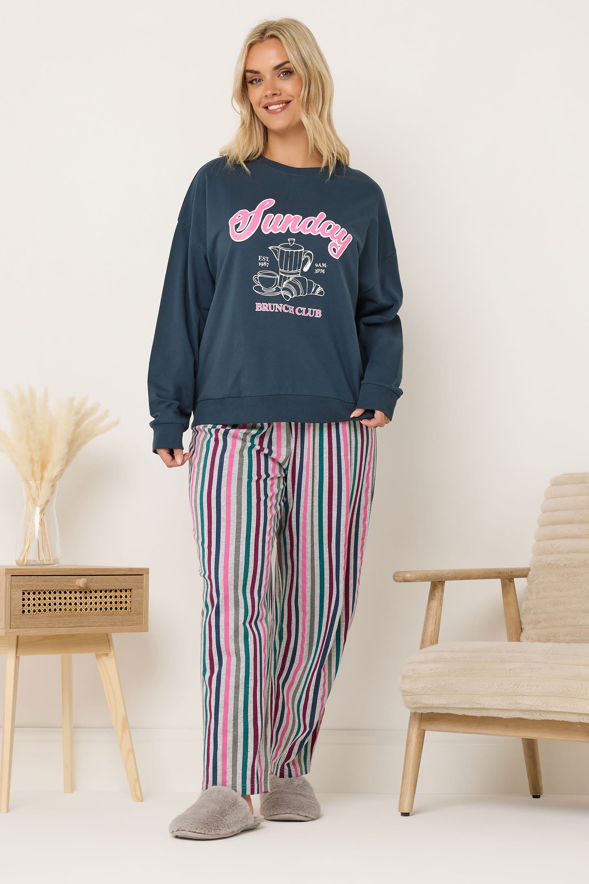 Yours Plus Size Teal Green 'Sunday Brunch Club' Sweatshirt Lounge Set