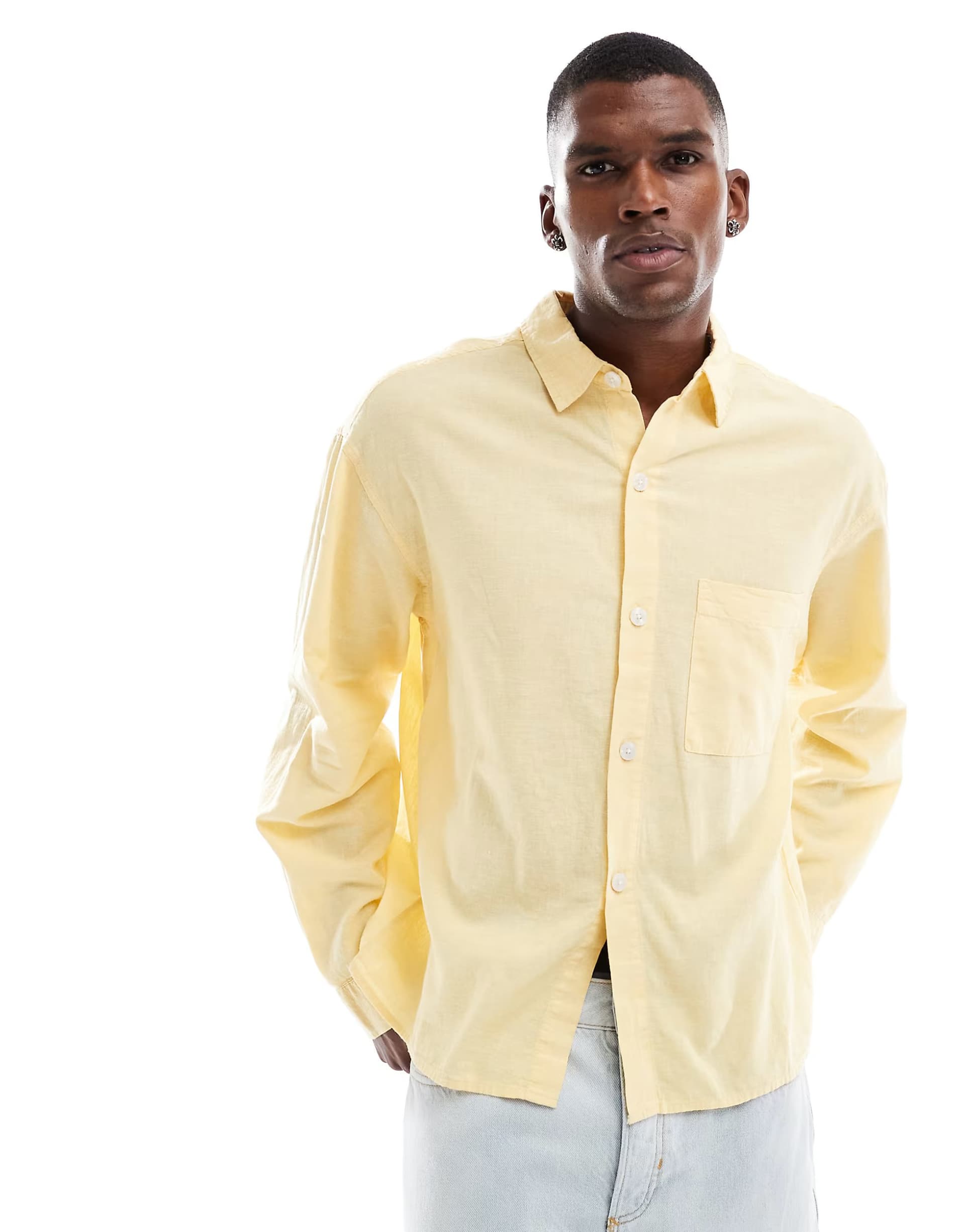 ASOS Cotton On eli long sleeve textured shirt in summer yellow