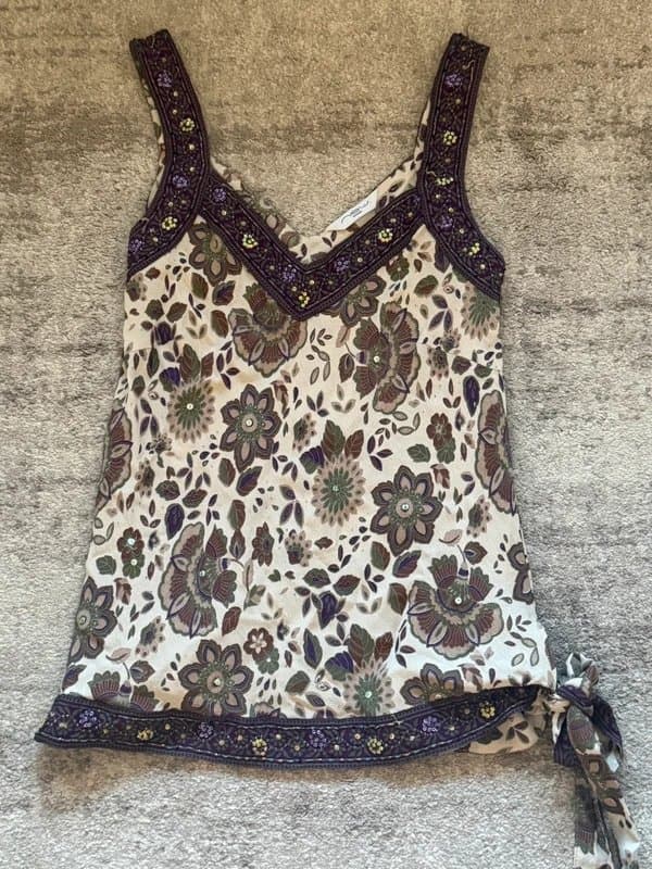 New Look Y2K Vintage New Look Sequin Beaded Purple Floral Cami