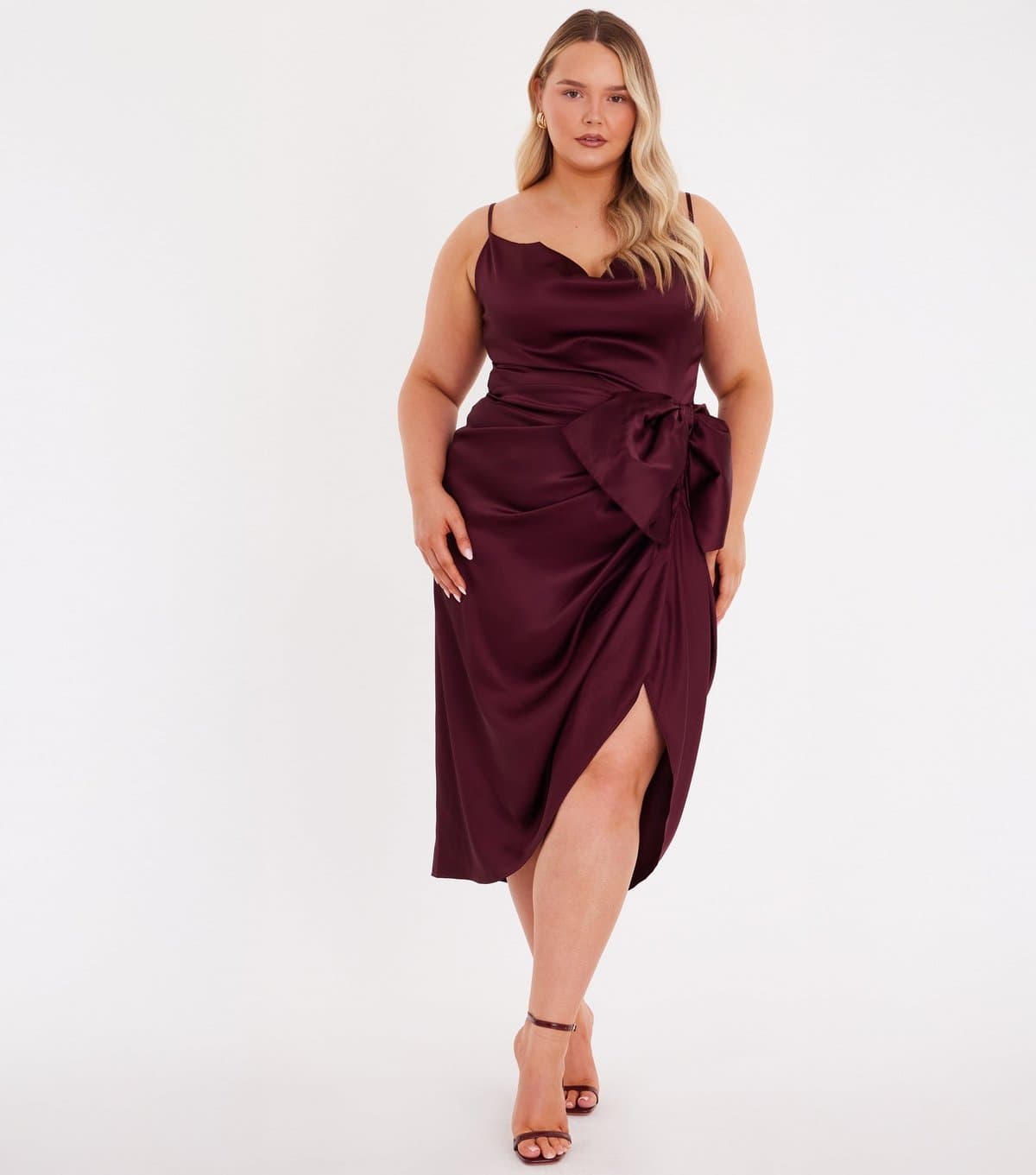 Quiz Women's Curve Burgundy Satin Cowl Midi Dress Quiz New Look