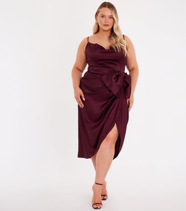 Quiz Women's Curve Burgundy Satin Cowl Midi Dress Quiz New Look - 2