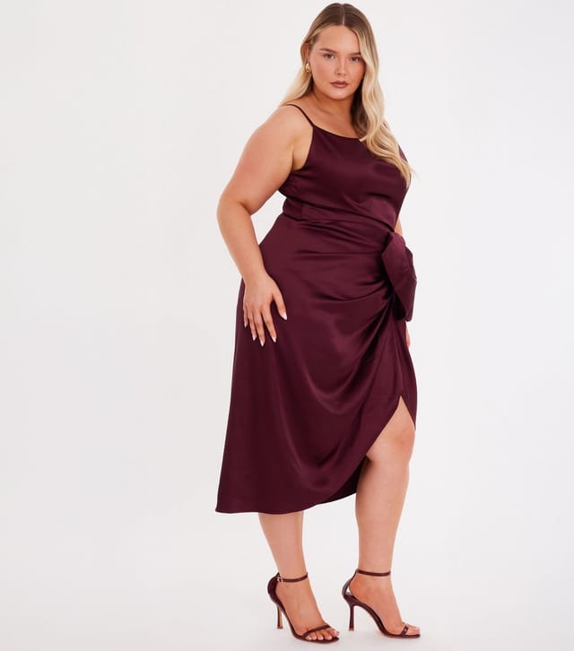Quiz Women's Curve Burgundy Satin Cowl Midi Dress Quiz New Look - 3