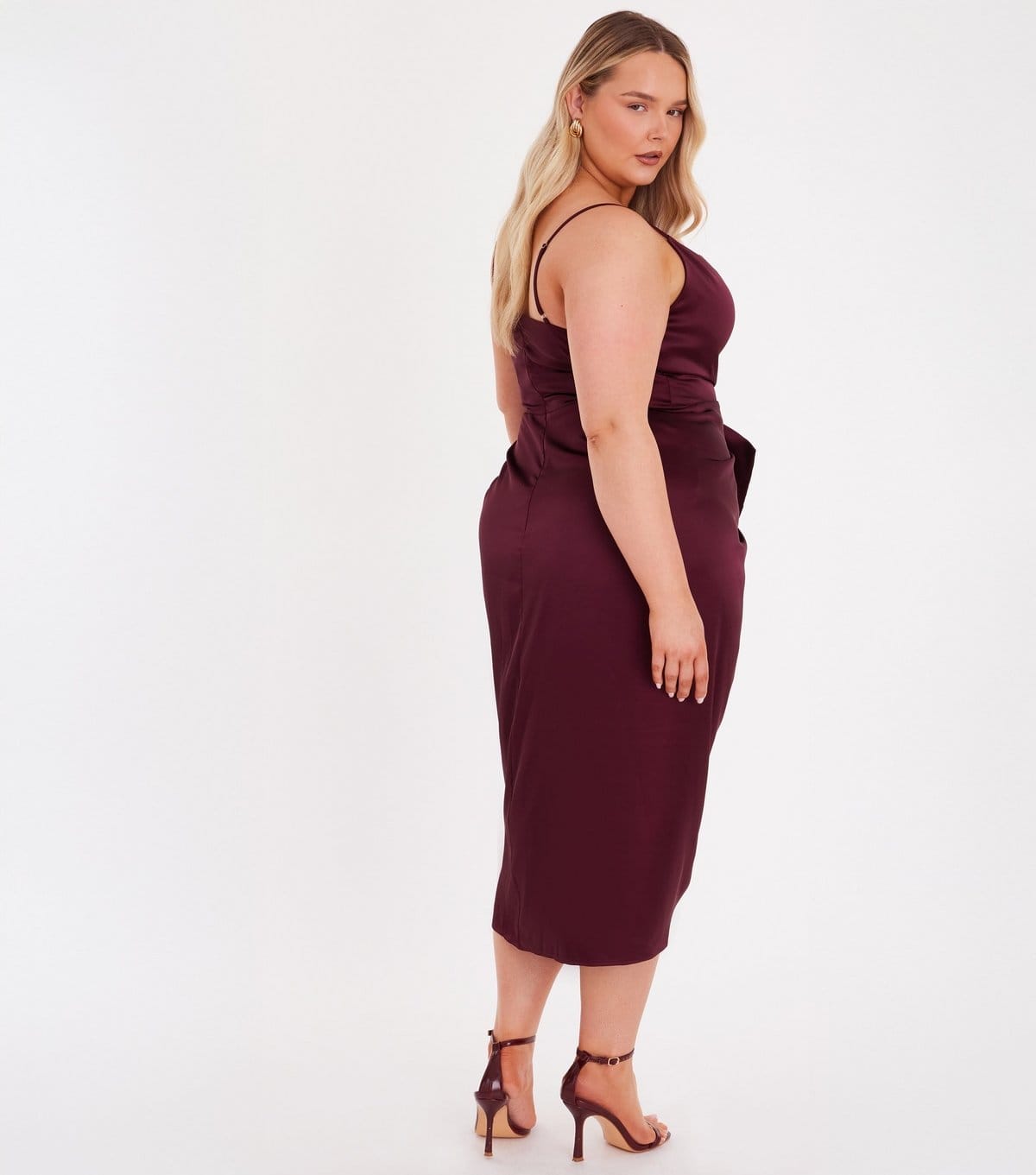 Quiz Women's Curve Burgundy Satin Cowl Midi Dress Quiz New Look - 4