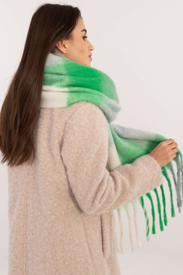 Love Lace Love Lace Women's Elegant Classic Check Polyester Scarf Long with Tassels in Green - 3