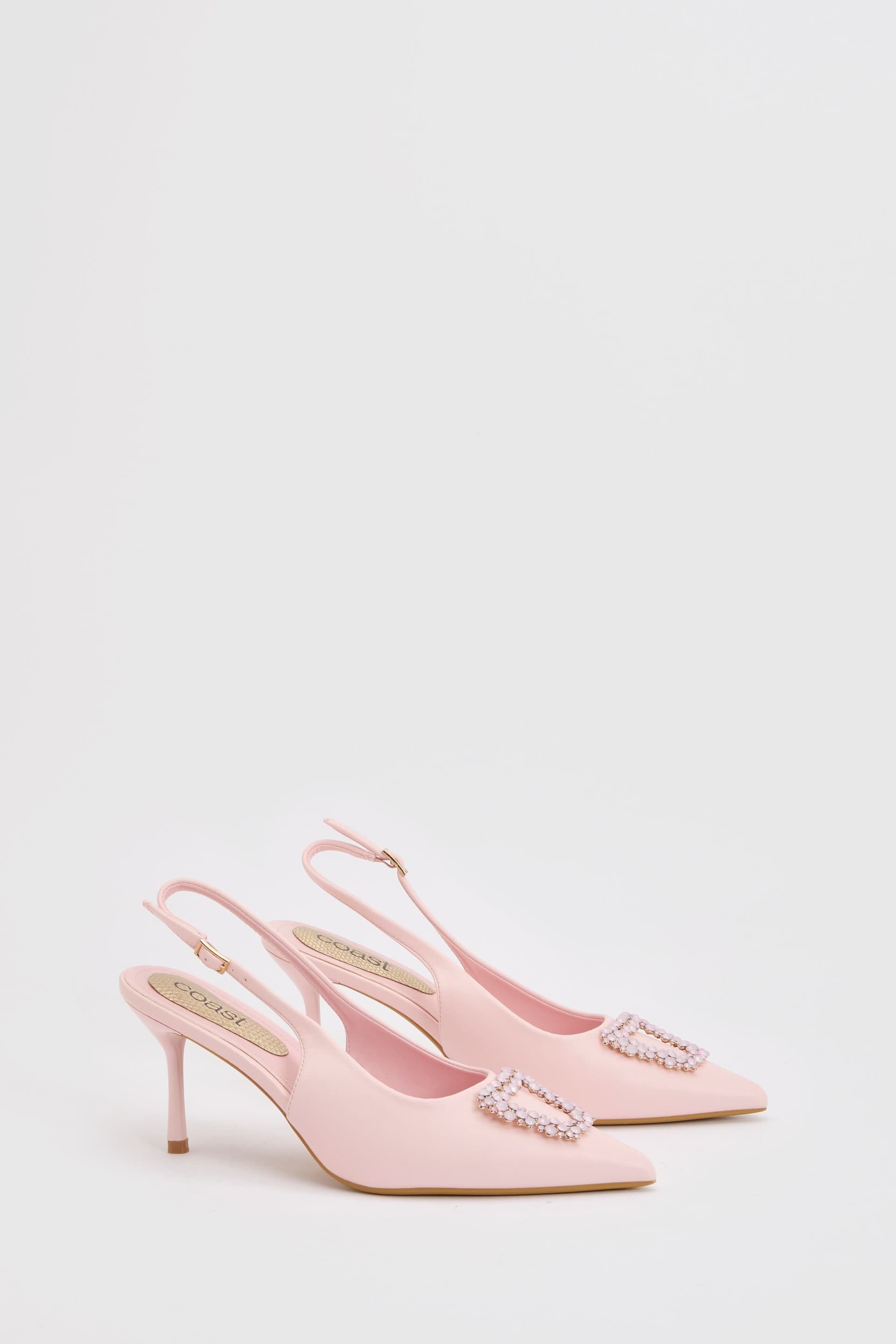 Coast Coast Women's Diana Pink Faux Leather Square Coloured Trim Medium Stiletto Heel Slingback Court Shoes