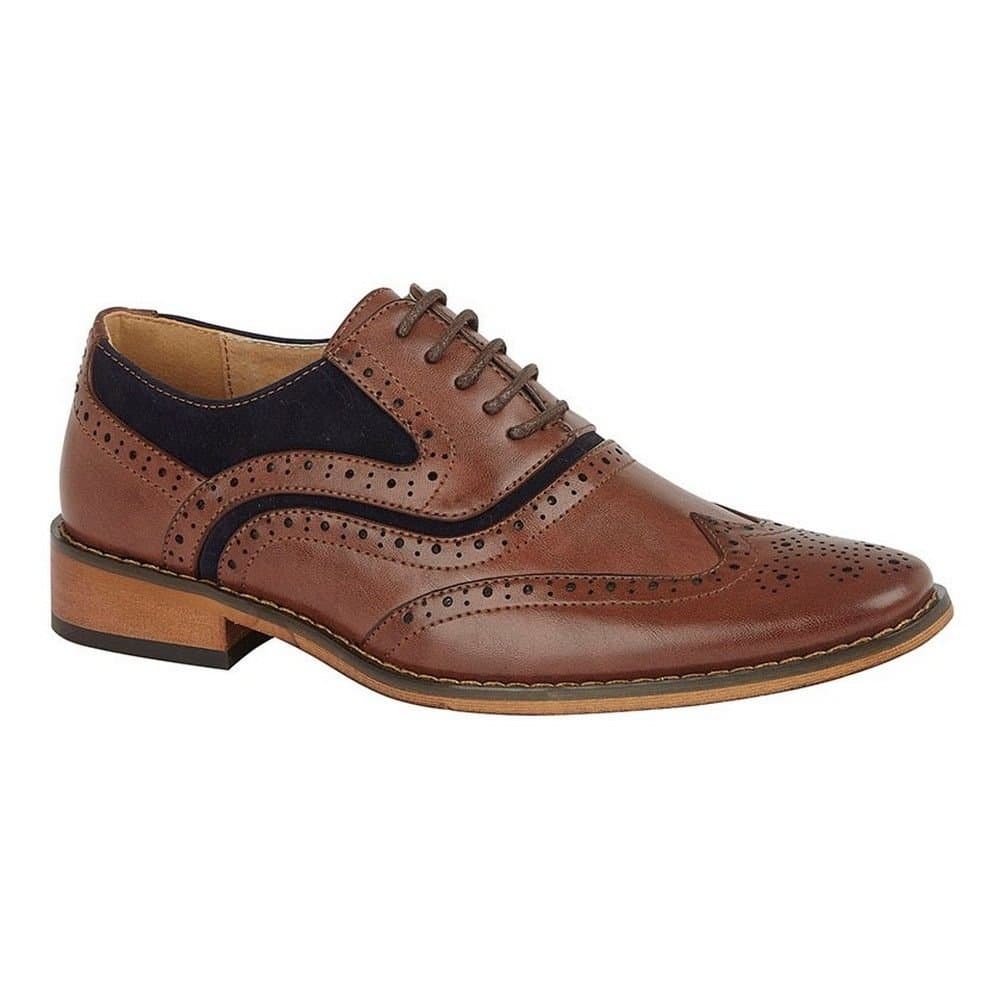 Goor Goor Men's Leather 5 Eye Wing Capped Brogue Oxford Shoe in Tan