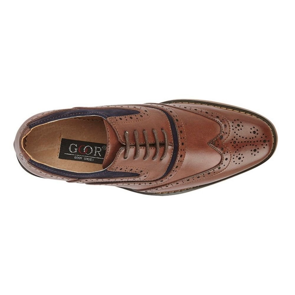Goor Goor Men's Leather 5 Eye Wing Capped Brogue Oxford Shoe in Tan - 2