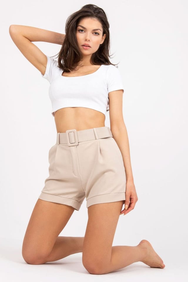 Love Lace Love Lace Women's Elegant Zip Button Shorts with Belt Style 166320 in Beige - 2