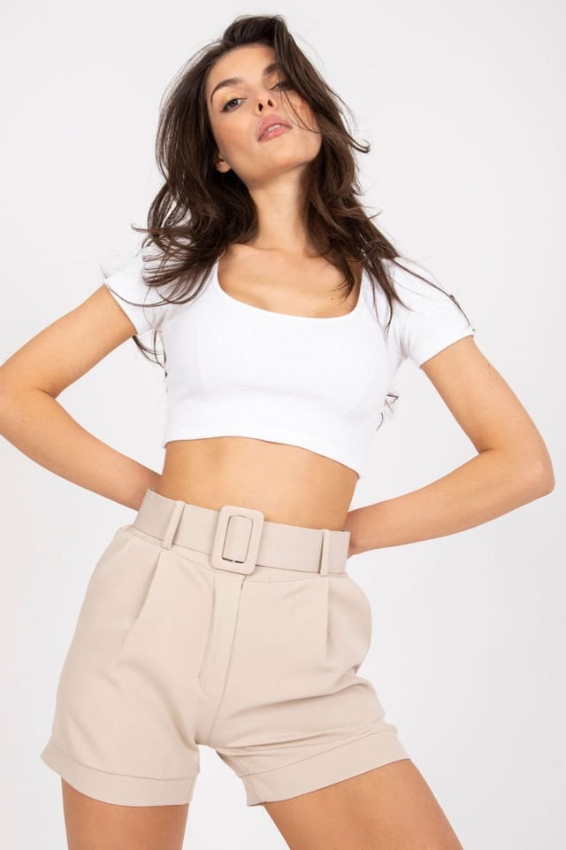 Love Lace Love Lace Women's Elegant Zip Button Shorts with Belt Style 166320 in Beige - 3