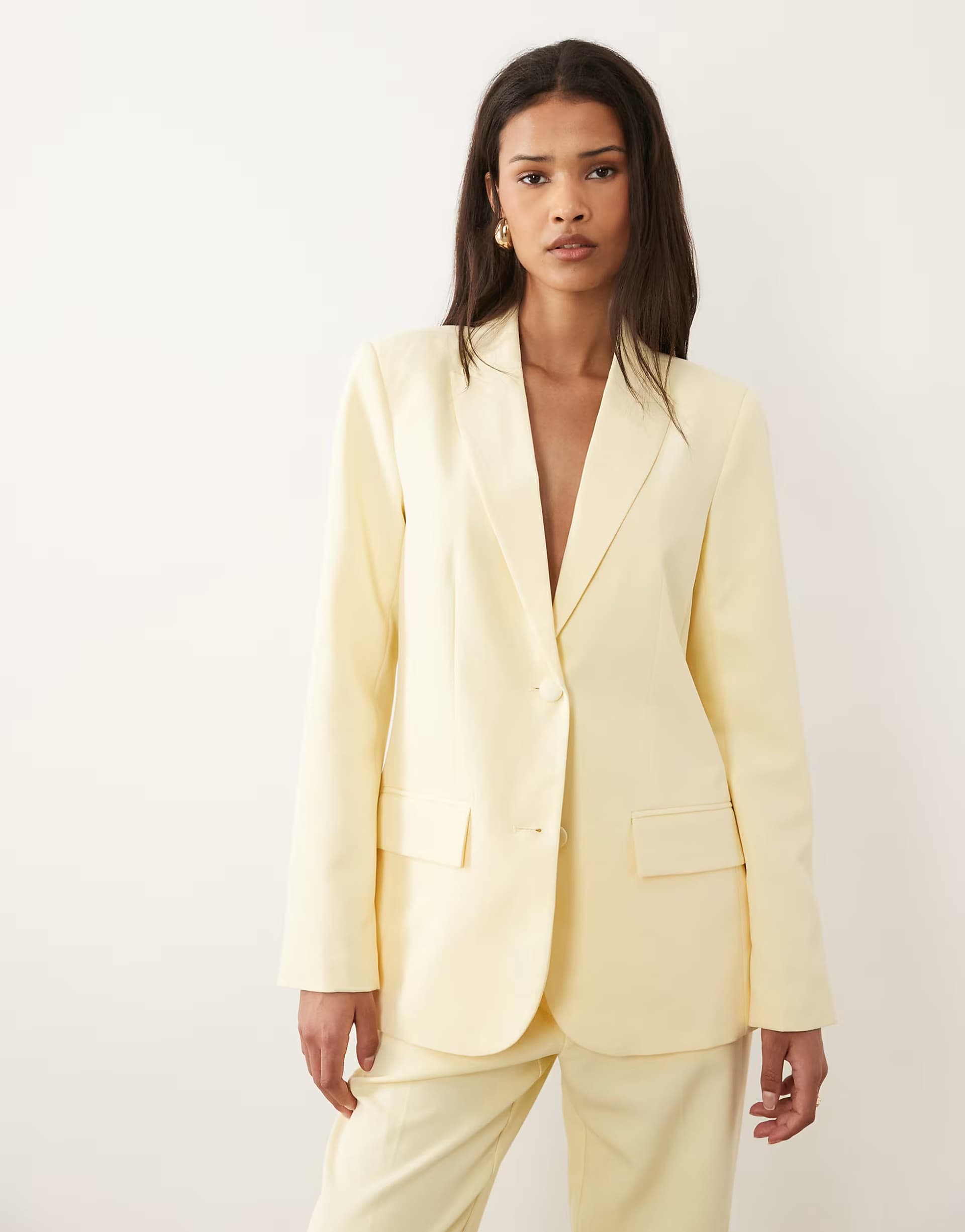 ASOS Vila tailored covered button blazer co-ord in pastel yellow