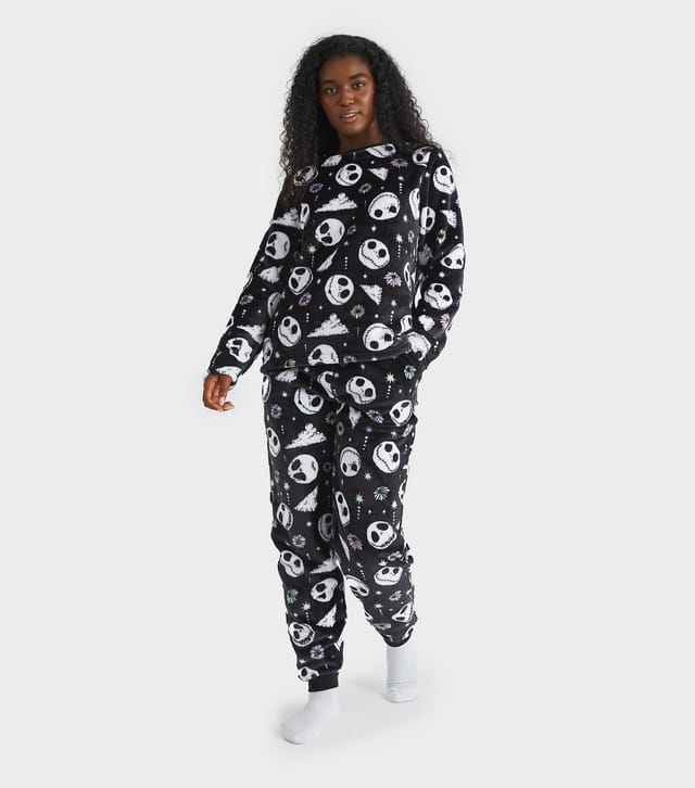 Skinnydip Women's Black Jack Skellington Fleece Pyjama Set Skinnydip New Look - 2