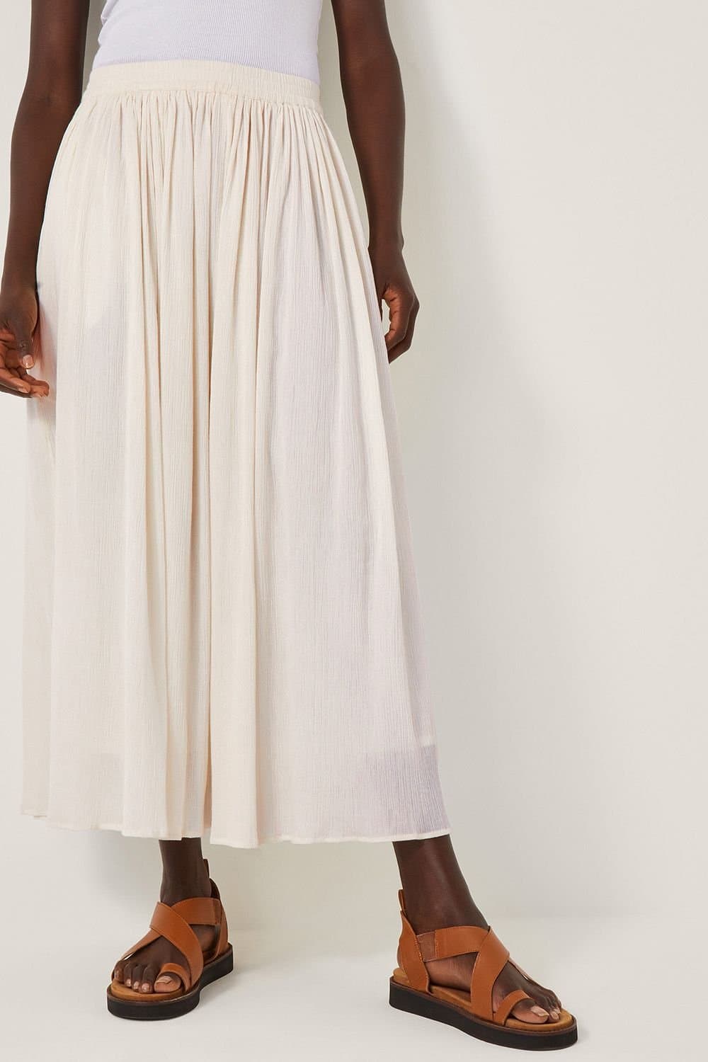 Monsoon Monsoon Cream Crinkle Midi Skirt for Women