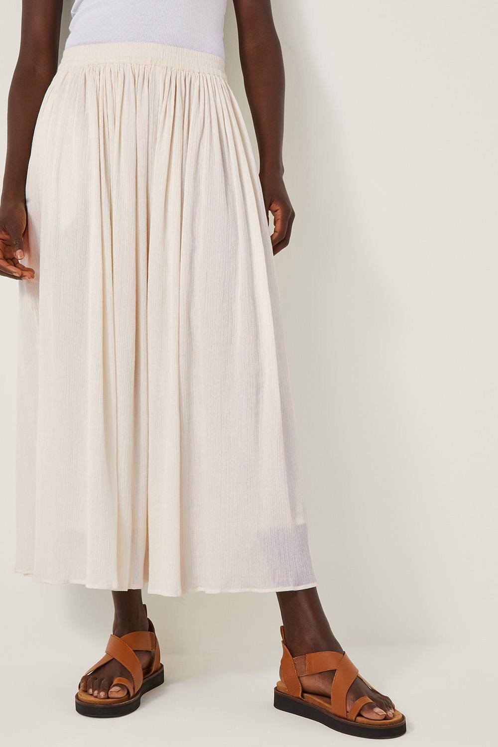 Monsoon Monsoon Women's Bethany Crinkle Midi Skirt Cream - 3