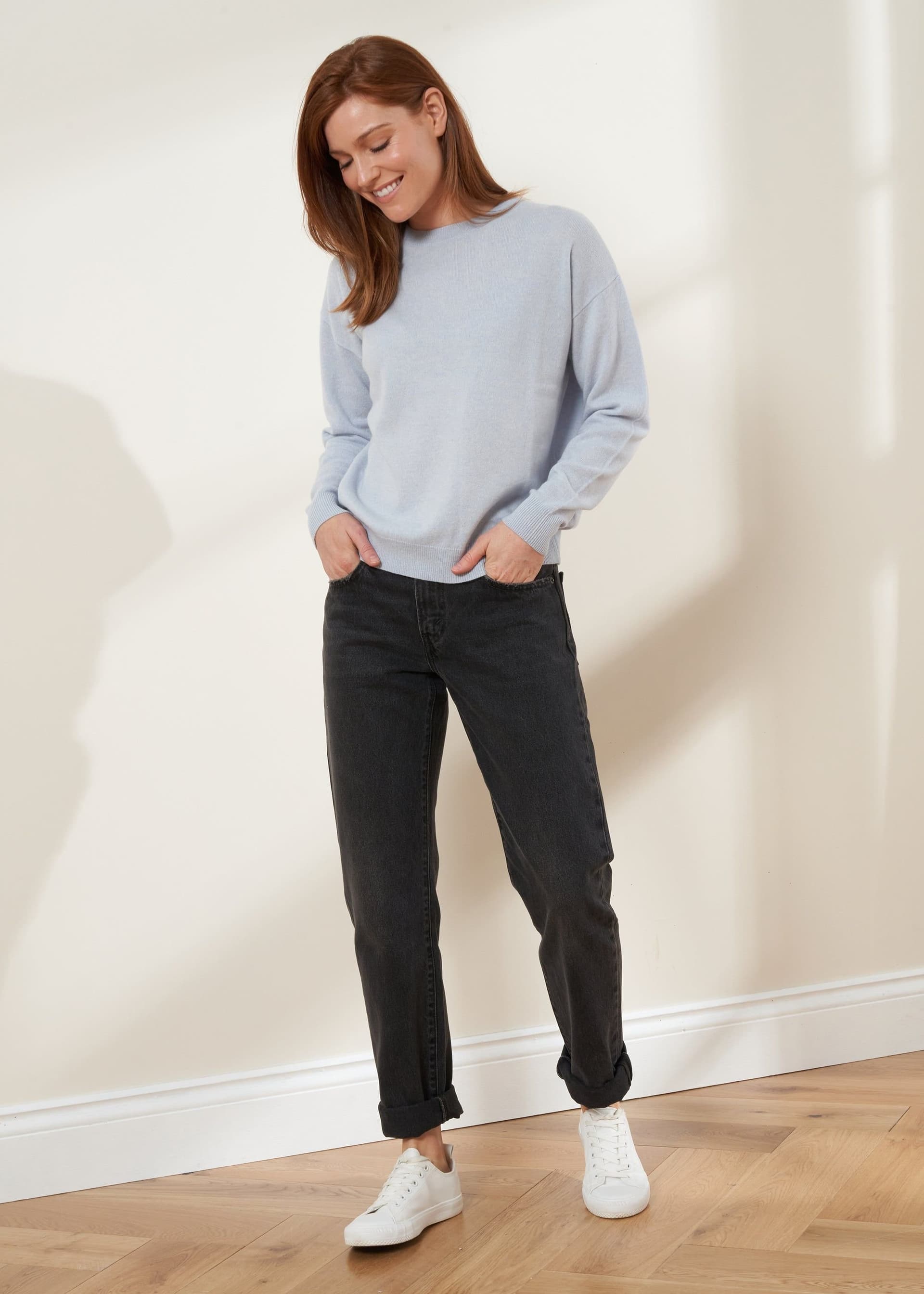 Truly Truly Women's Merino & Cashmere Wool Round Neck Jumper in Light Blue