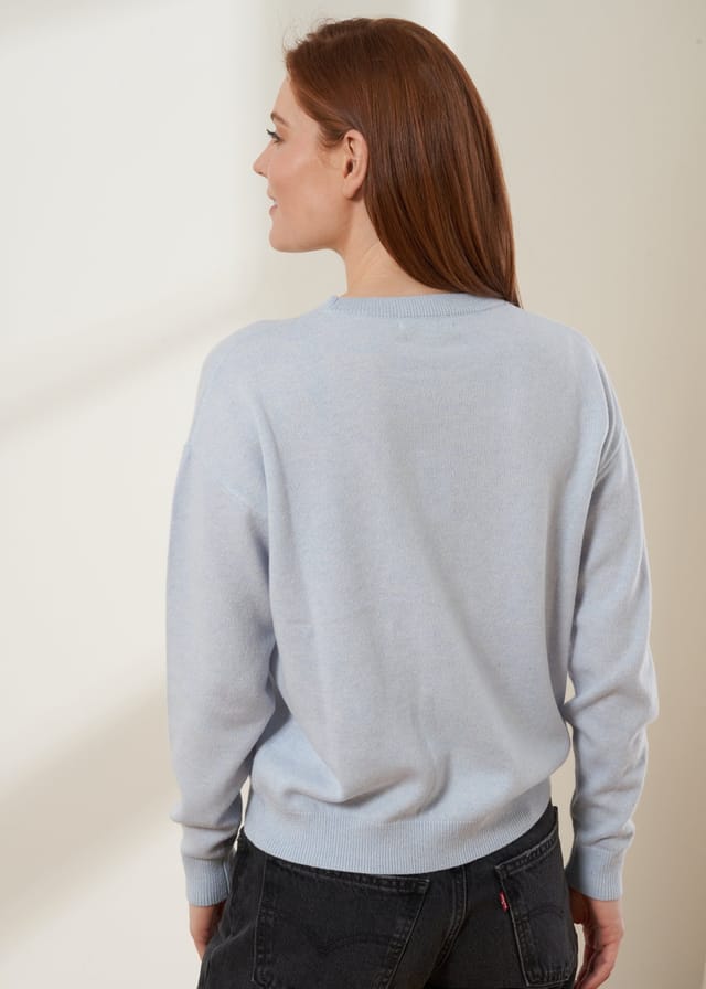 Truly Truly Women's Merino & Cashmere Wool Round Neck Jumper in Light Blue - 2