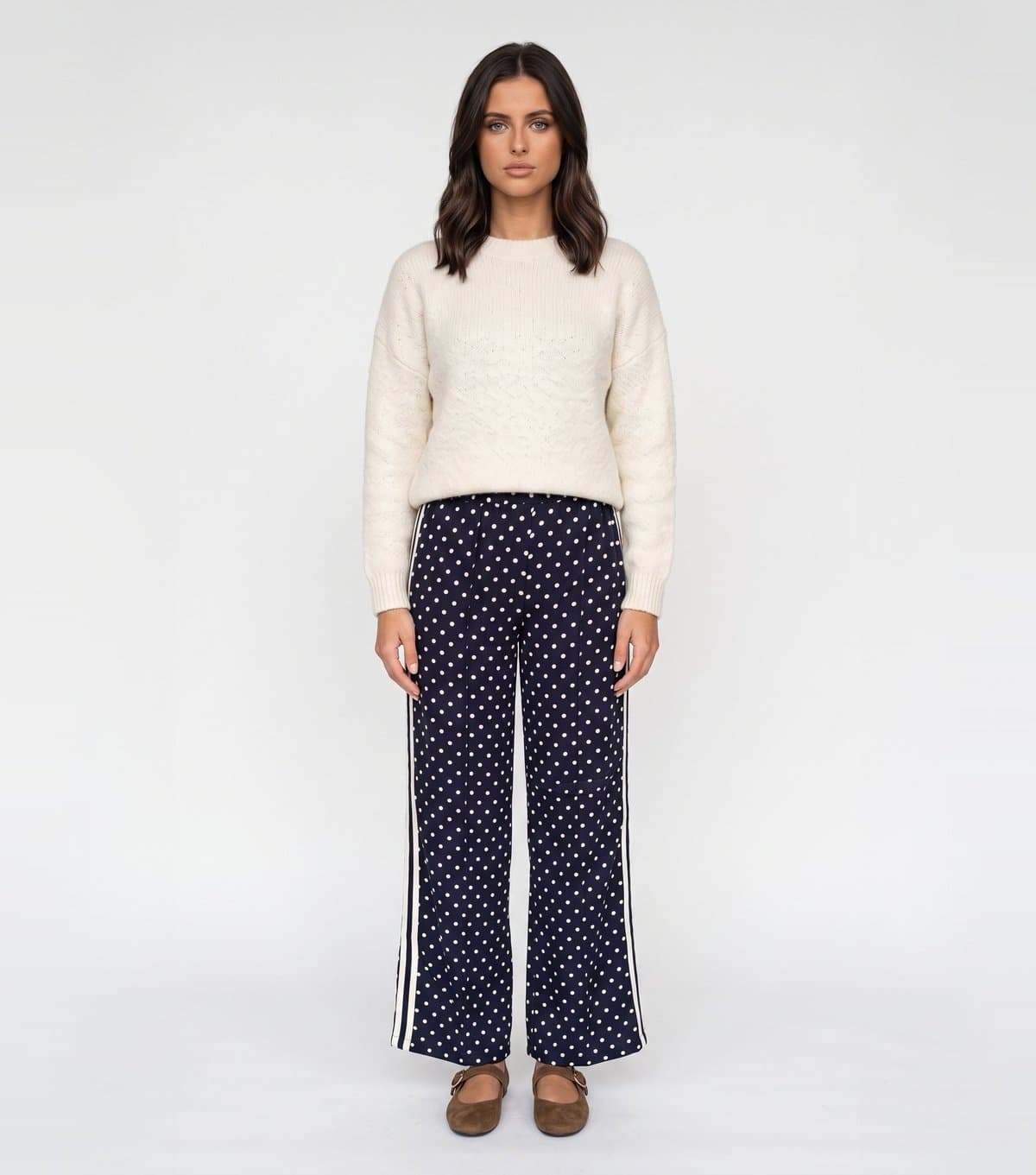 Urban Bliss Women's Blue Polka Dot Side Stripe Wide Leg Trousers Urban Bliss New Look