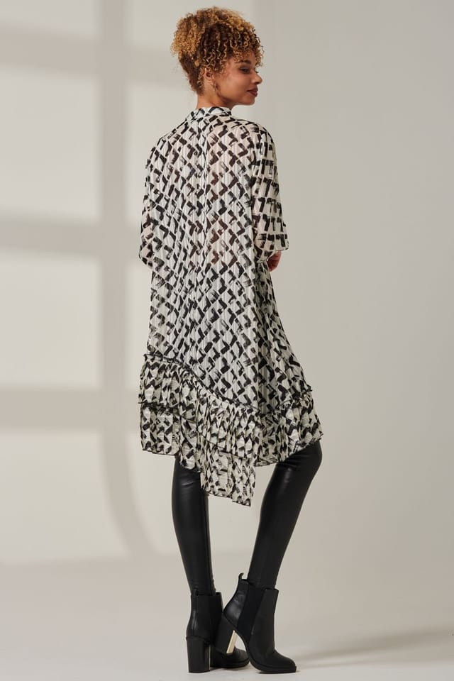 Jolie Moi Jolie Moi Women's Asymmetric Tiered Hem Shirt in Black - 2