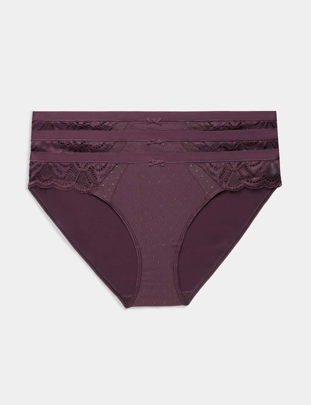 Marks & Spencer M&S 3pk Amelia Lace Bikini Knickers Dark Aubergine