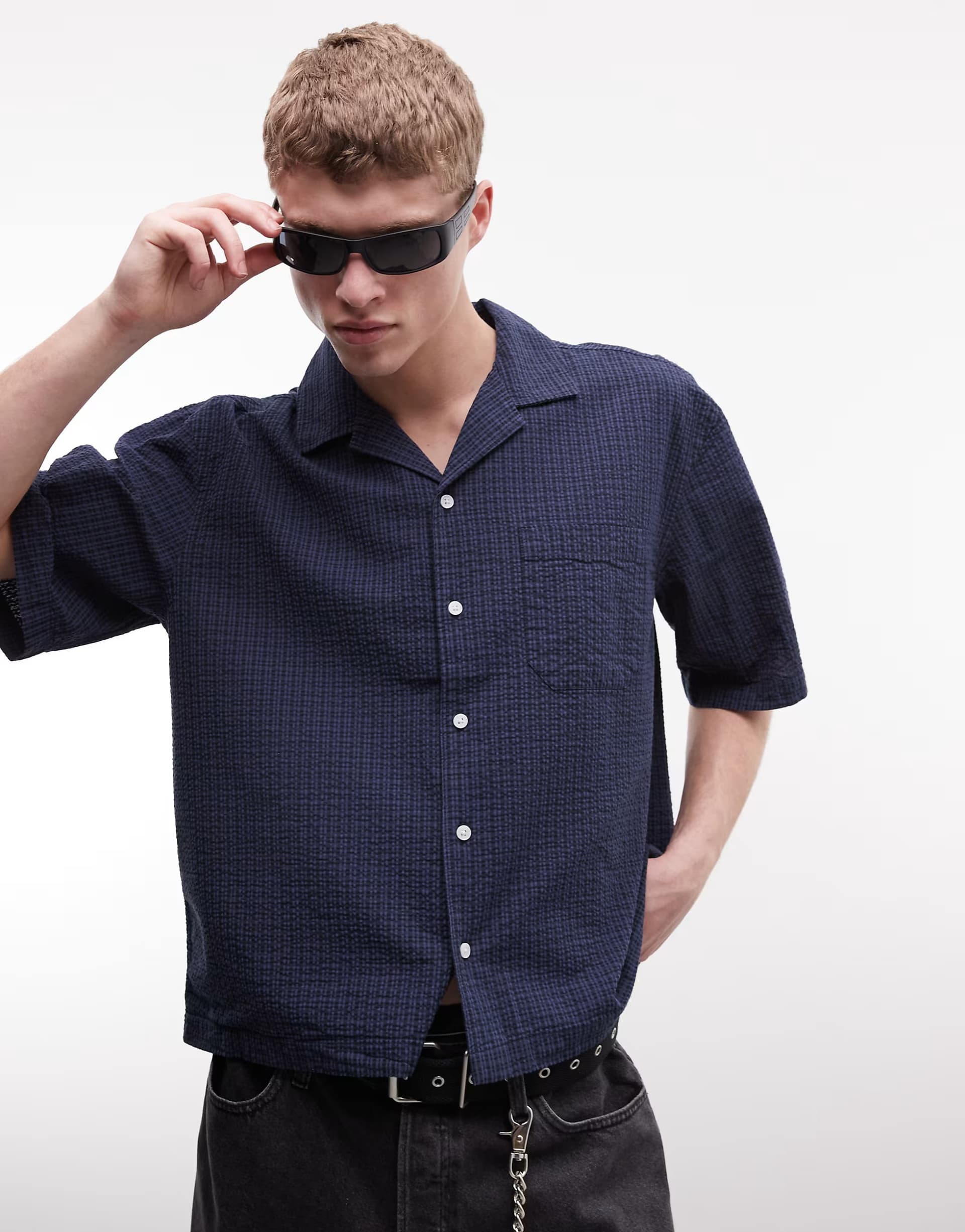 ASOS ASOS Navy/Blue Check Oversized Short Sleeve Shirt