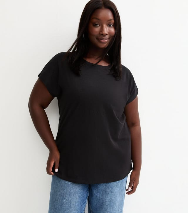 New Look Women's Plus Size Black Curved Hem T-Shirt Curves New Look - 2