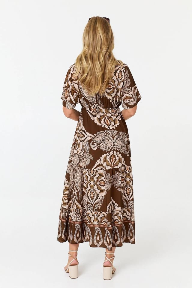 Izabel London Izabel London Women's Paisley Relaxed 1/2 Sleeve Maxi Dress in Brown - 3