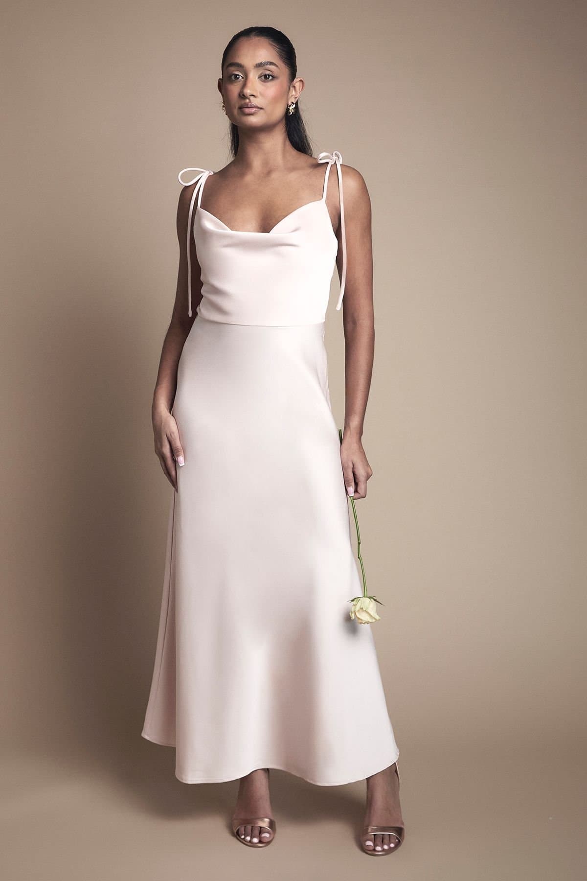 Oasis Oasis Women's Spaghetti Strap Cowl Front Bridesmaid Midi Dress in Blush