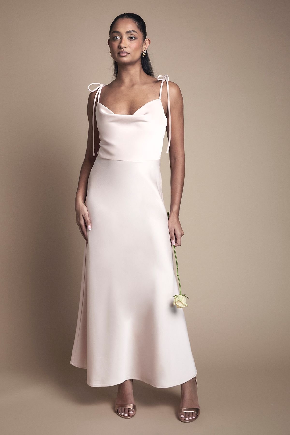 Oasis Oasis Women's Spaghetti Strap Cowl Front Bridesmaid Midi Dress in Blush - 2