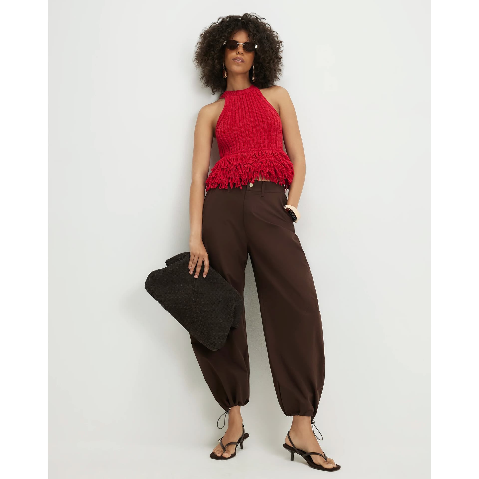 River Island River Island Womens Brown Drawstring Cuff Balloon Leg Trousers