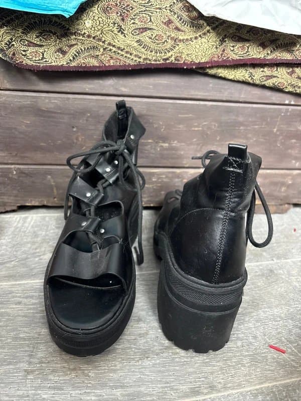 ASOS Black heeled lace up open toed shoes/boots