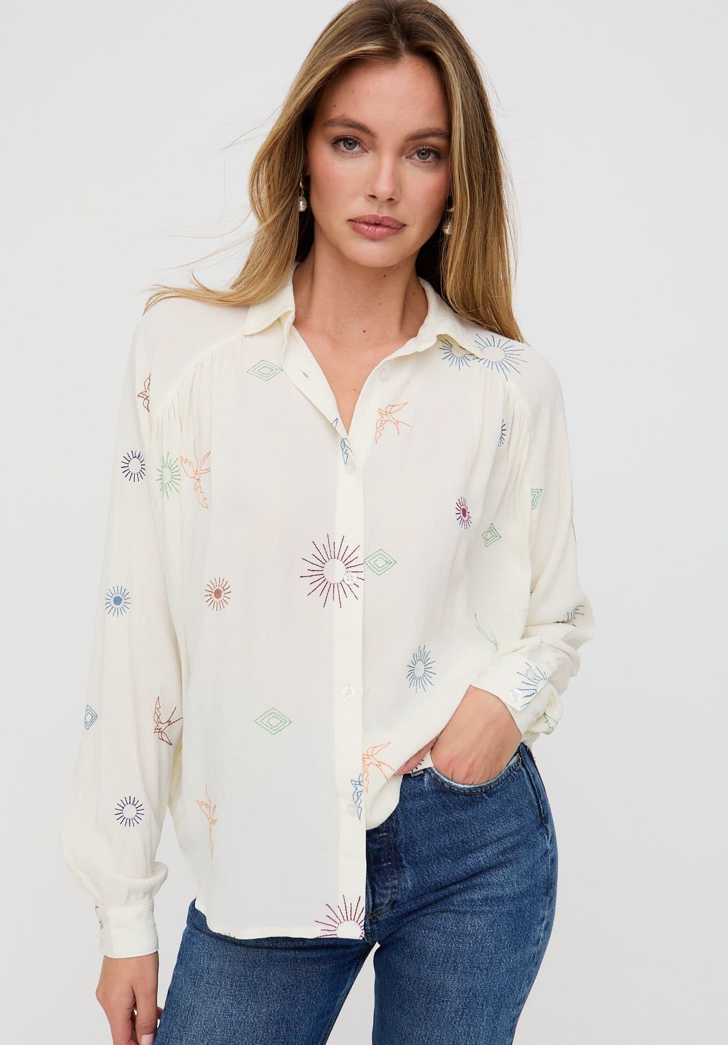 Lily and Lionel Lily and Lionel Ecru Crinkle Embroidered Shirt