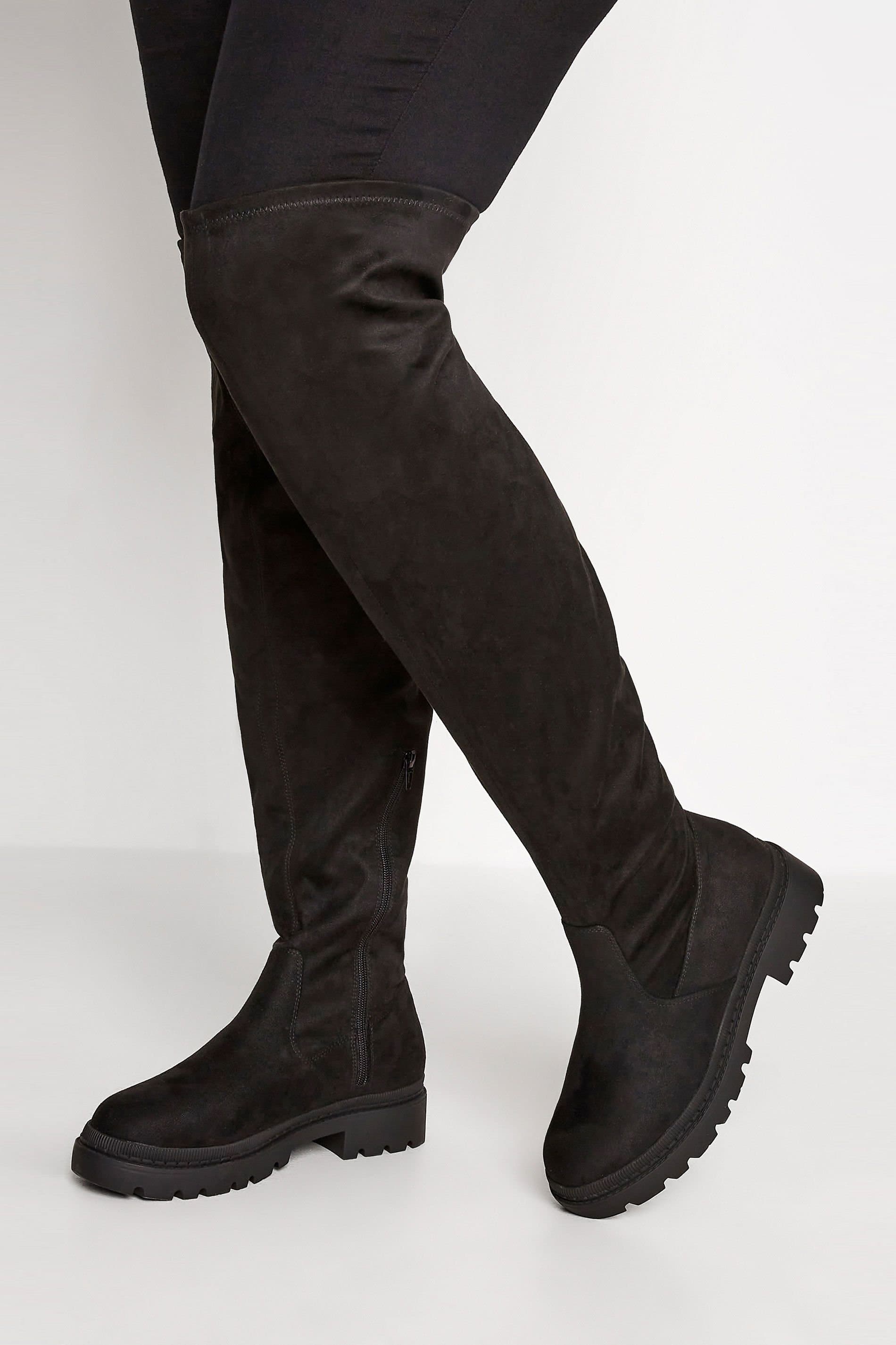 Yours Yours Women's Wide & Extra Wide Over The Knee Boots in Black