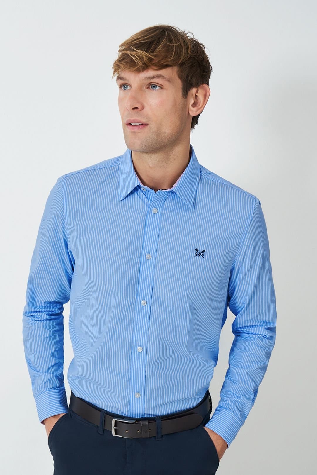 Crew Clothing Crew Clothing Men's Classic Sky Blue Micro Stripe Shirt