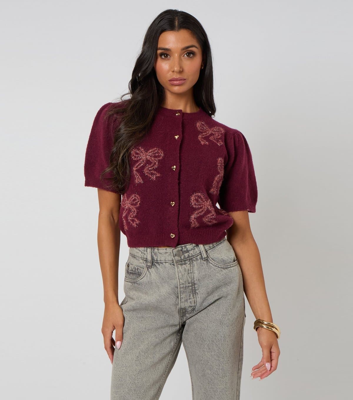 Urban Bliss Women's Dark Burgundy Short Sleeve Cardigan Urban Bliss New Look