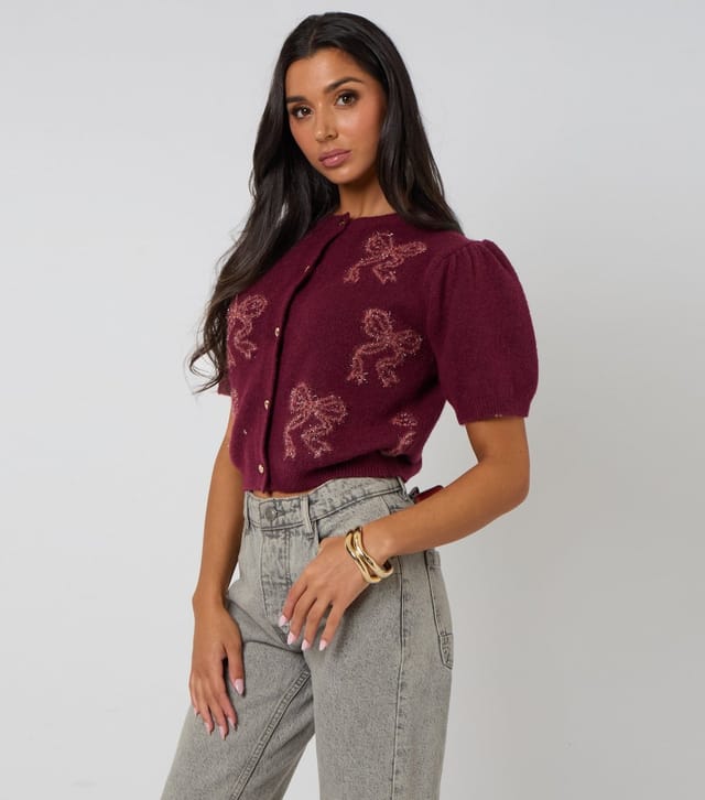 Urban Bliss Women's Dark Burgundy Short Sleeve Cardigan Urban Bliss New Look - 2