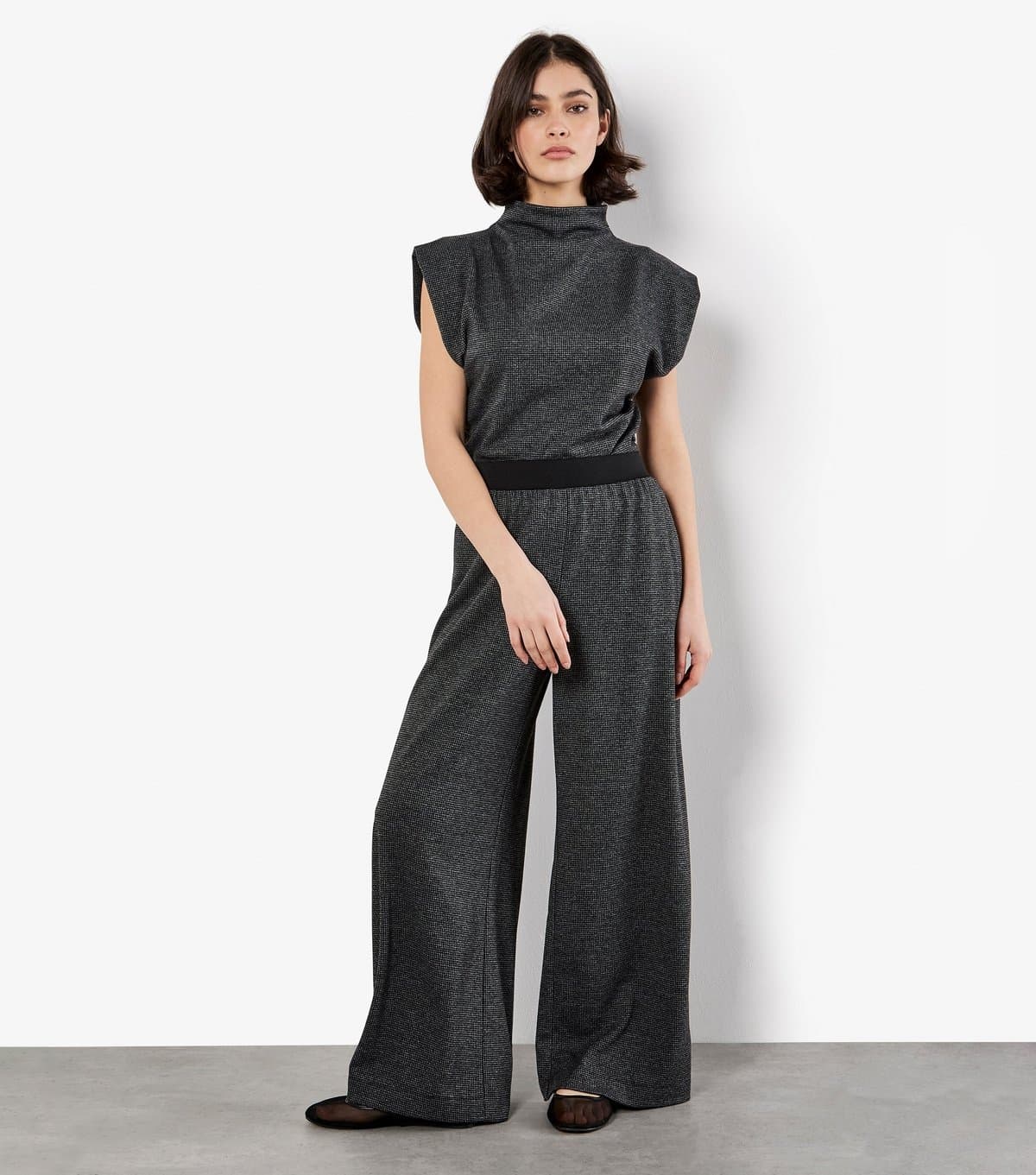 Apricot Women's Dark Grey Dogtooth Wide Leg Trousers Apricot New Look