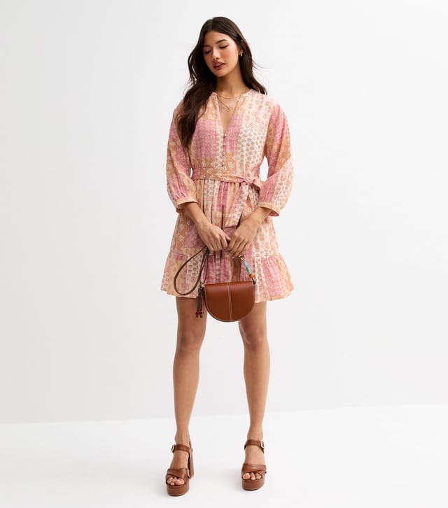 New Look Women's Pink Floral Print Tiered Hem Mini Dress New Look - 3