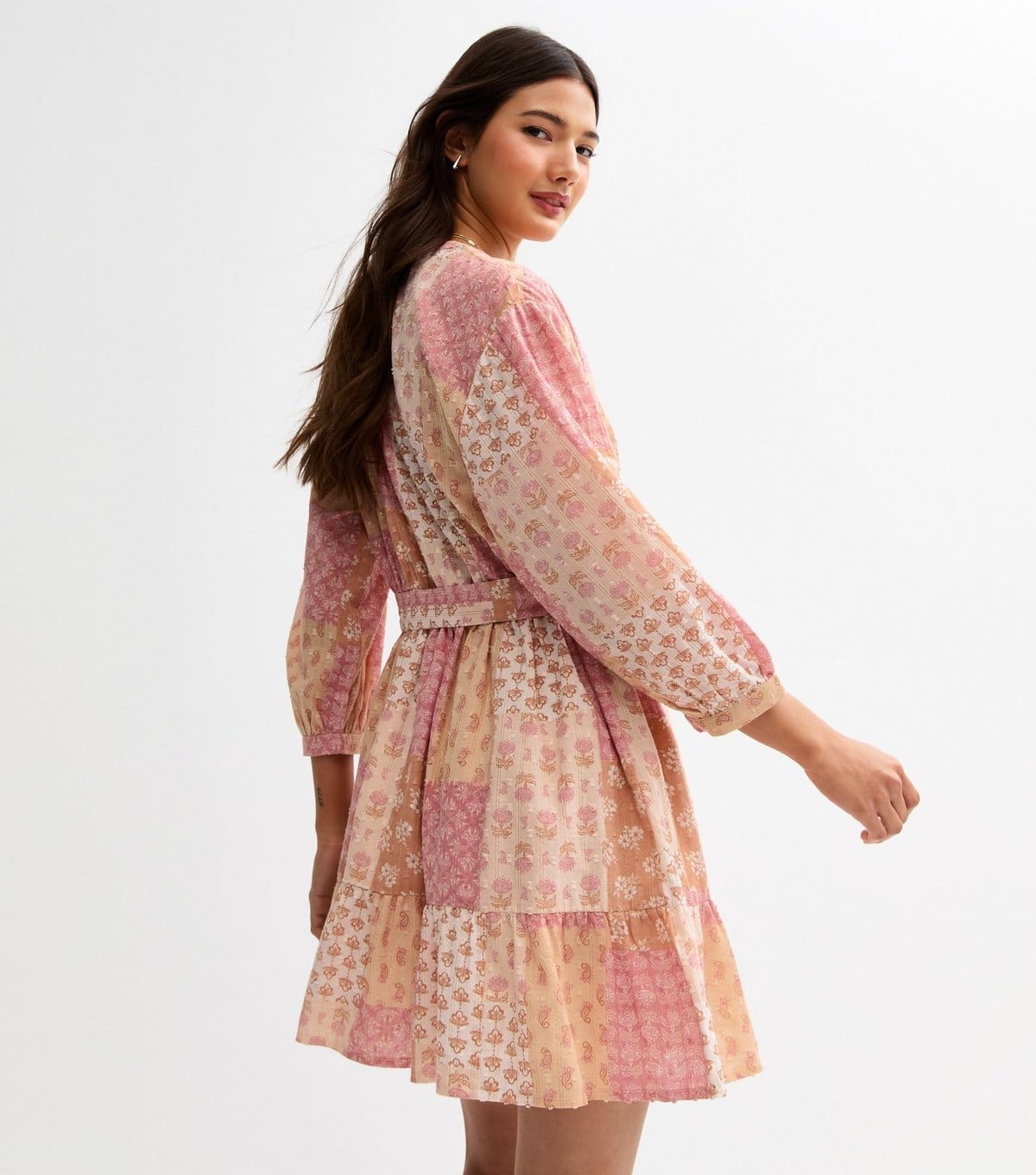 New Look Women's Pink Floral Print Tiered Hem Mini Dress New Look - 4