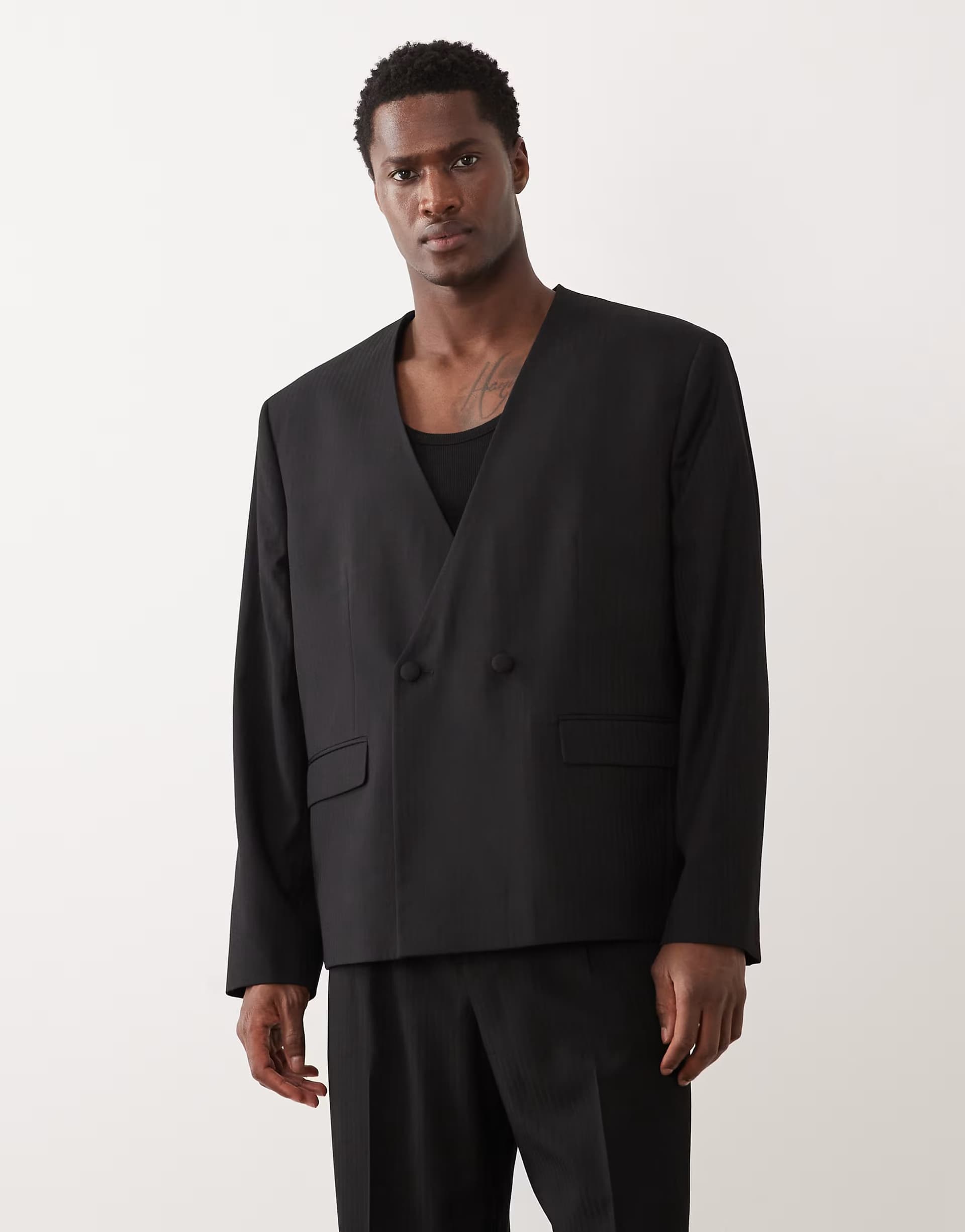 ASOS ASOS DESIGN collarless boxy suit jacket in black