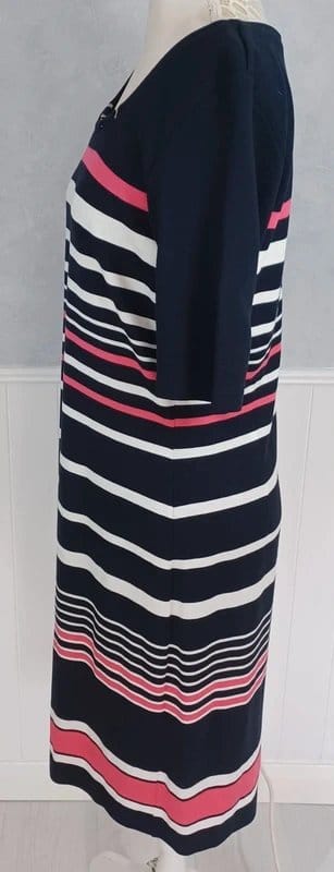Gerry Weber Navy Stripe Knit Dress with Pink Embellishments