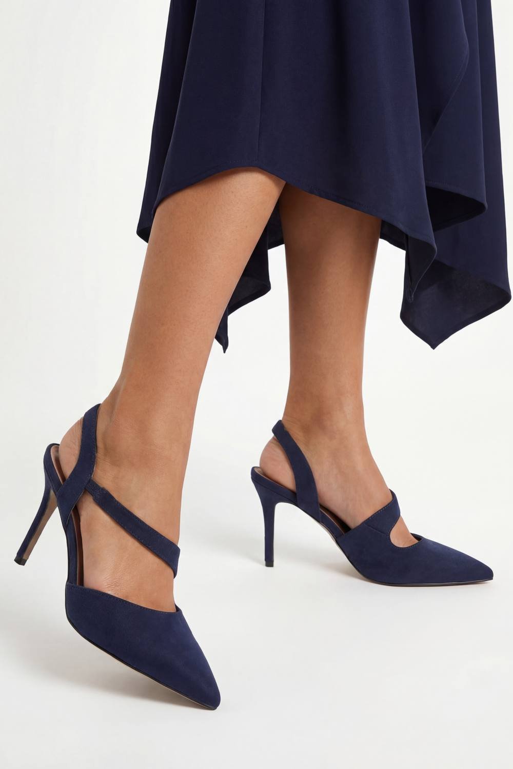 Wallis Wallis Women's Wide Fit Everly Asymmetric Pointed Stiletto High Heel Court Shoes in Navy - 2