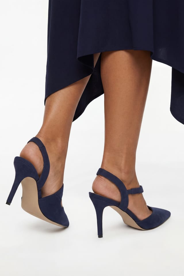 Wallis Wallis Women's Wide Fit Everly Asymmetric Pointed Stiletto High Heel Court Shoes in Navy - 2