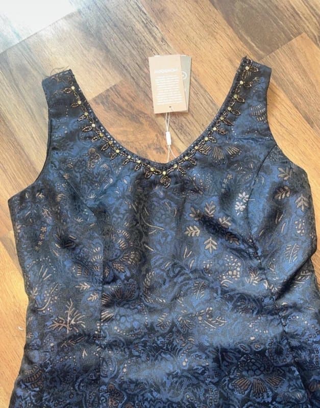 Monsoon BNWT Monsoon Navy & Gold Jacquard Embellished Shift Dress – Size 12