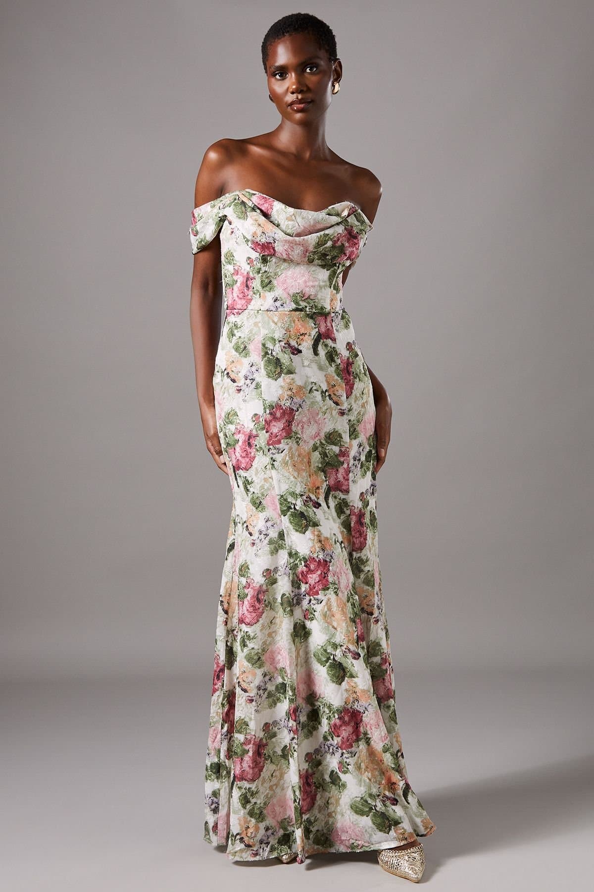 Coast Coast Women's Floral Bardot Maxi Dress in Cream