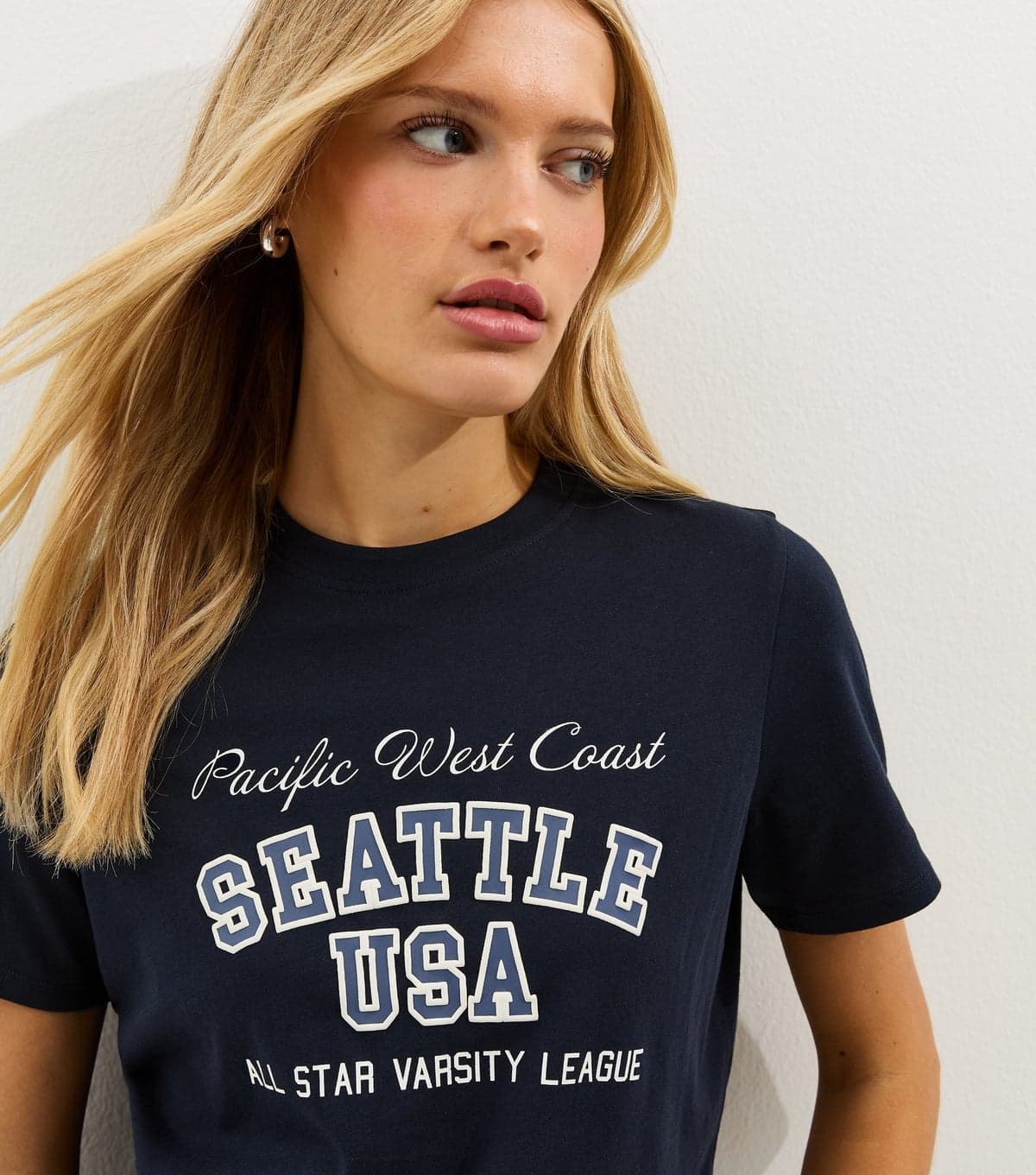 New Look Women's Navy Cotton Seattle USA Logo T-Shirt New Look