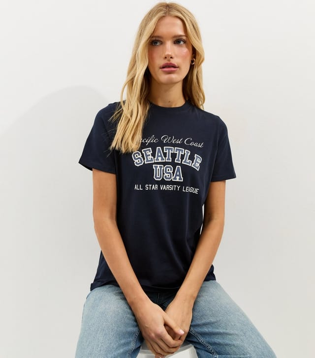 New Look Women's Navy Cotton Seattle USA Logo T-Shirt New Look - 2