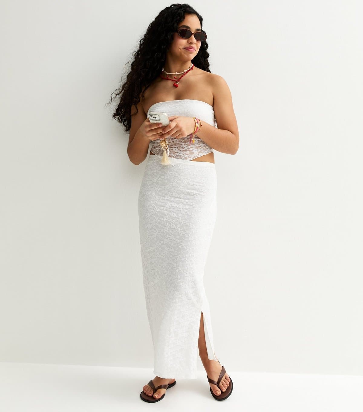 New Look Girls' White Maxi Lace Fitted Skirt New Look