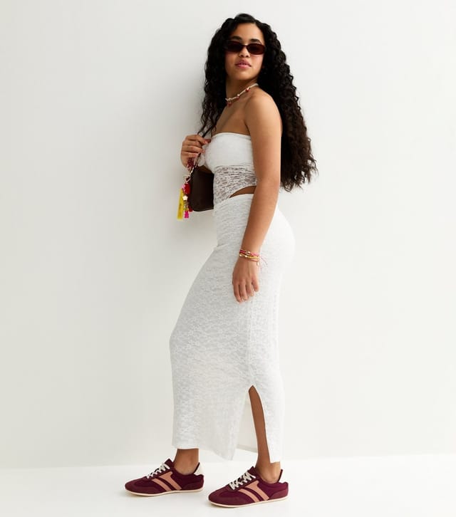 New Look Girls' White Maxi Lace Fitted Skirt New Look - 3