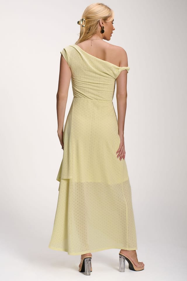 Jolie Moi Jolie Moi Women's Textured Asymmetric One Shoulder Maxi Dress in Yellow - 2
