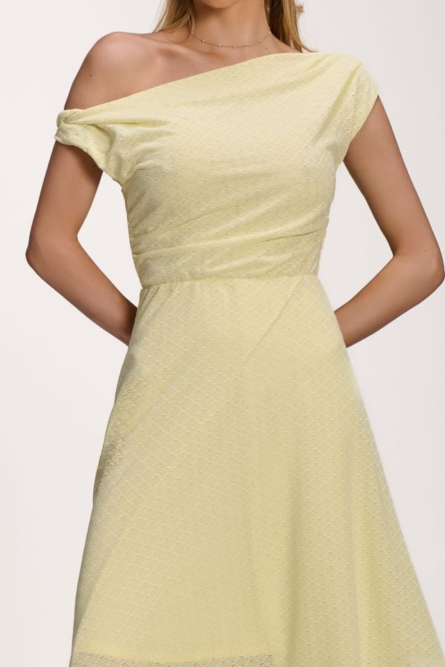 Jolie Moi Jolie Moi Women's Textured Asymmetric One Shoulder Maxi Dress in Yellow - 3