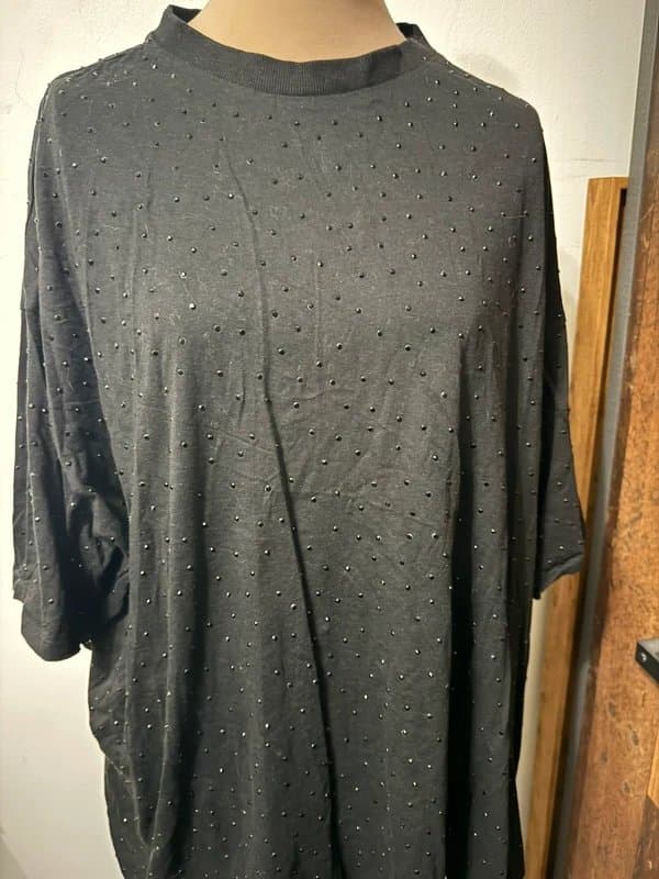 ASOS Design black oversized t-shirt fix diamond rhinestone studded sparkling blouse top size L